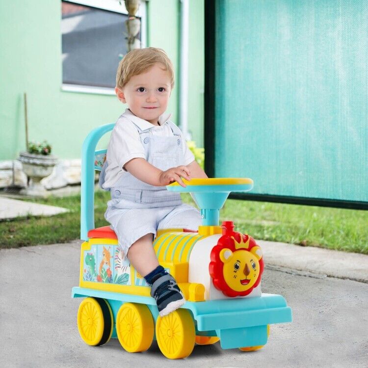 Electric Kids Ride On Train Set with Hidden Storage and 16-Piece Track
