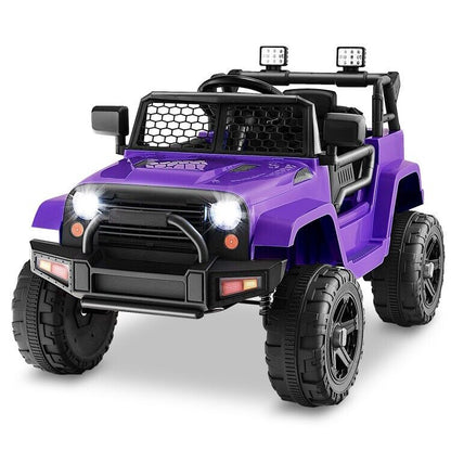 Electric Kids Ride On Truck Car with Remote Control and 3-Speeds - Purple with Headlights