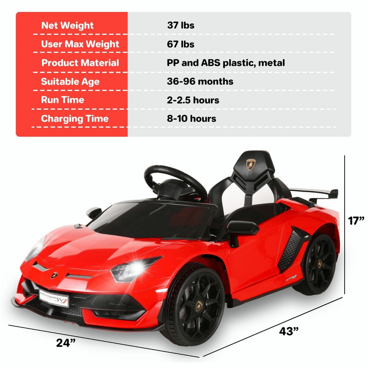 Kids Lamborghini Electric Ride-On Car with Remote Control - 24/12V Truck Design