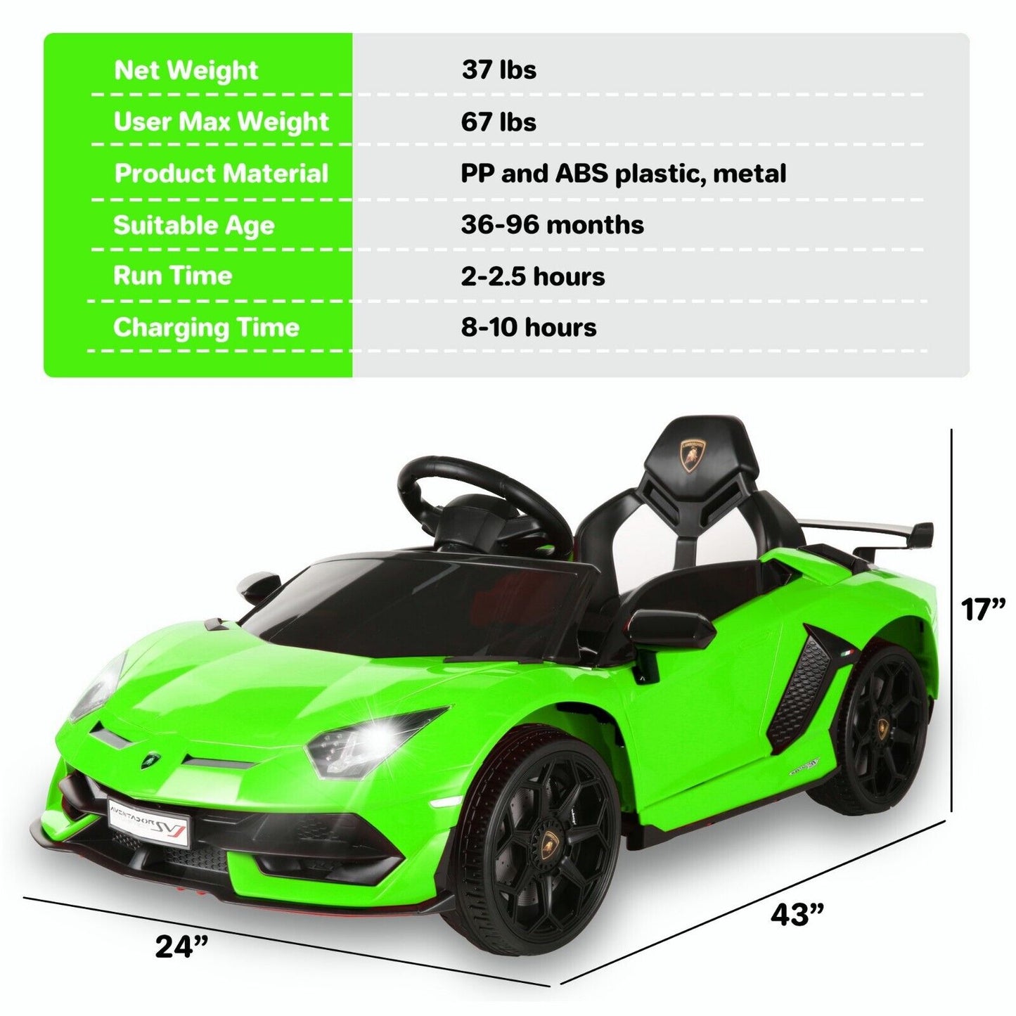Kids Lamborghini Electric Ride-On Car with Remote Control - 24/12V Truck Design