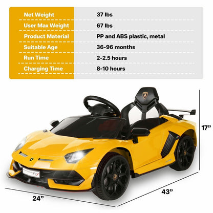 Licensed Lamborghini Electric Ride-On Car for Kids with Remote Control and AUX/USB