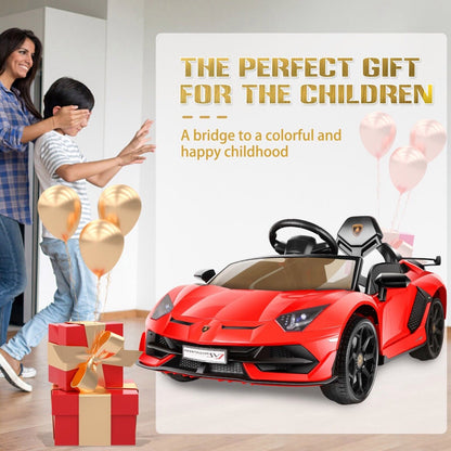 Licensed Lamborghini Electric Ride On Car with 3 Speeds, Headlights, and Hydraulic Doors - 12V