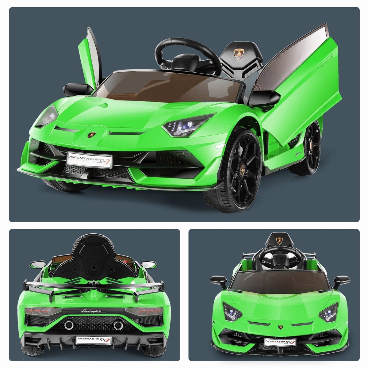 Licensed Lamborghini Electric Ride On Car with 3 Speeds, Headlights, and Hydraulic Doors - 12V
