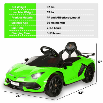Electric Lamborghini Ride-On Car for Kids with Remote Control, MP3 and AUX - US Version