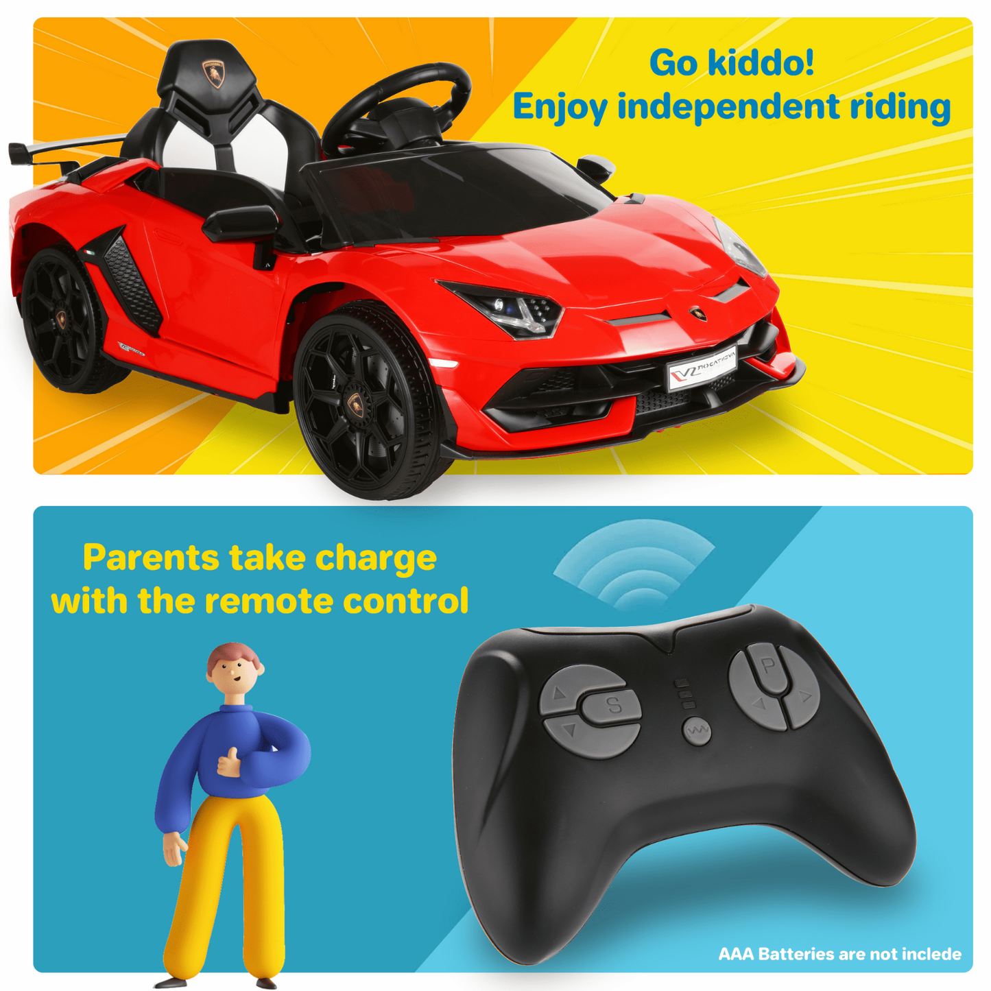 Electric Lamborghini Ride-On Car for Kids with Remote Control, MP3 Player, and 3-Speed Options