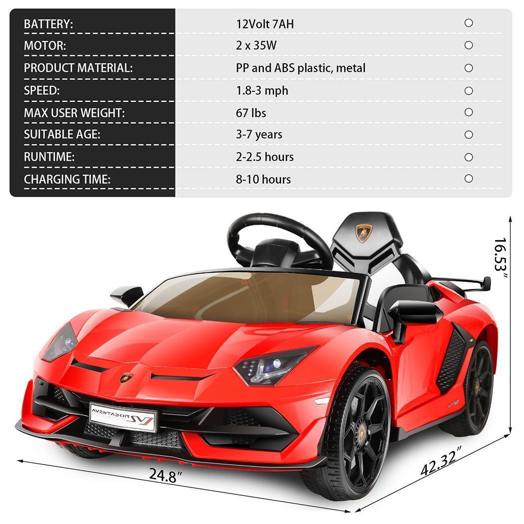 Licensed Lamborghini Aventador 12V Electric Ride-On Car with Remote Control for Kids - Perfect Gift!