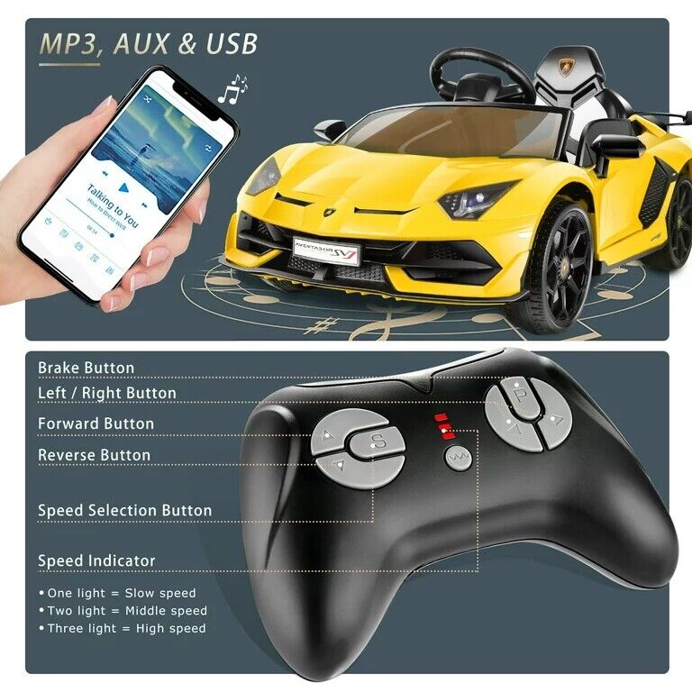 12V Lamborghini Kids Electric Ride On Car with Remote Control, MP3 Player & LED Lights