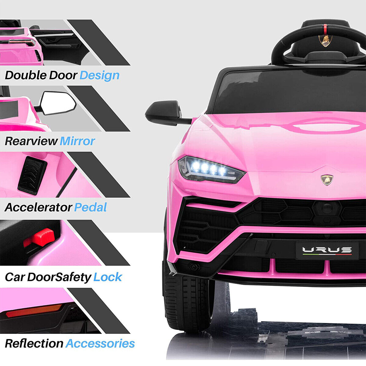 Electric Lamborghini Urus 12V Ride-On Car with Remote Control and MP3 Player for Kids