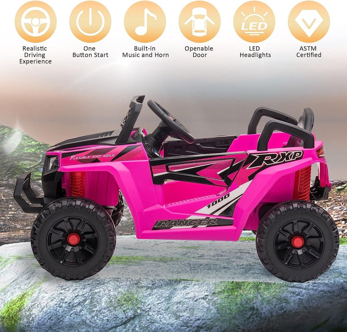 Electric Off-Road UTV Truck for Kids with Safety Belt and Light - 12V Ride-On Car