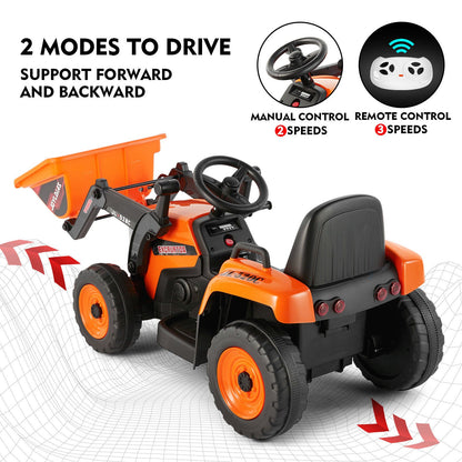 Electric Orange Ride-On Excavator Truck with Music, Lights, and Remote Control - 12V, 3 Speeds