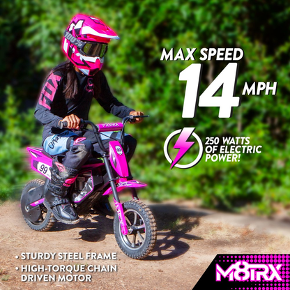 Electric Pink Dirt Bike for Kids - 24V Rechargeable Battery Powered Motorcycle Toy