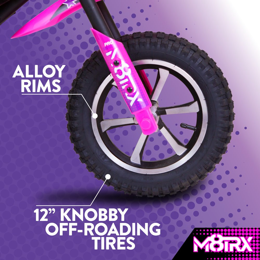 Electric Pink Dirt Bike for Kids - 24V Rechargeable Battery Powered Motorcycle Toy