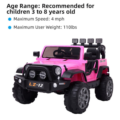 Electric Pink Jeep for Kids with Remote Control and Rechargeable Battery - 4 mph Speed