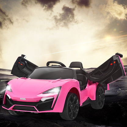 Electric Pink Ride-On Car for Kids with Remote Control, Lights, MP3 Player, and Openable Doors
