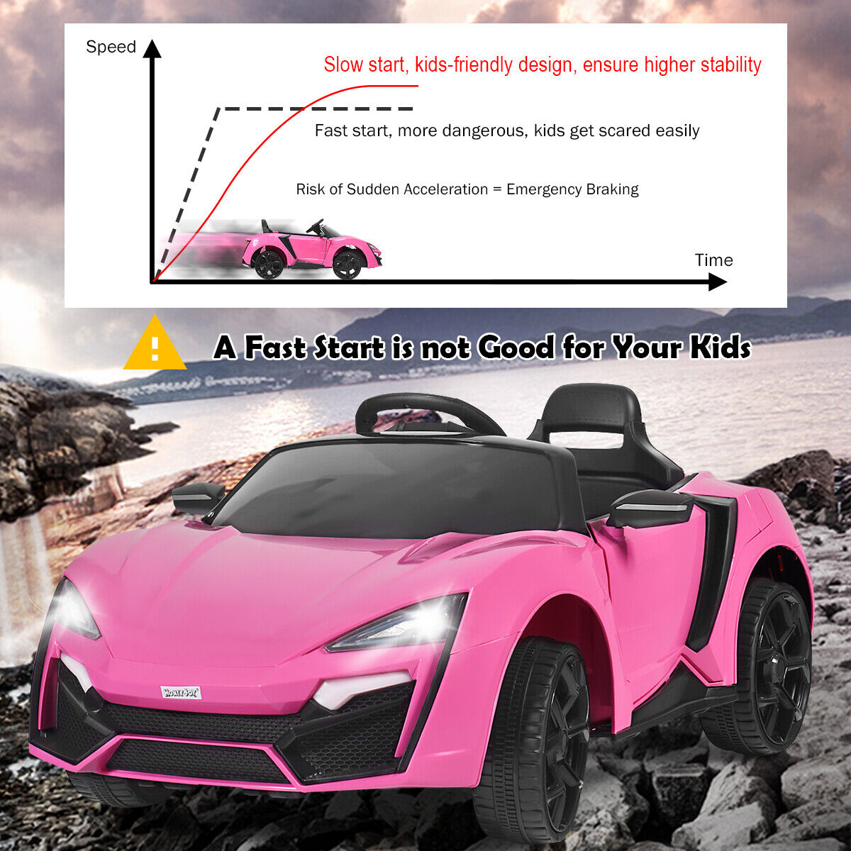 Electric Pink Ride-On Car for Kids with Remote Control, Lights, MP3 Player, and Openable Doors