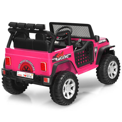 Electric Pink Ride On Truck for Kids with Remote Control & Lights - 12V
