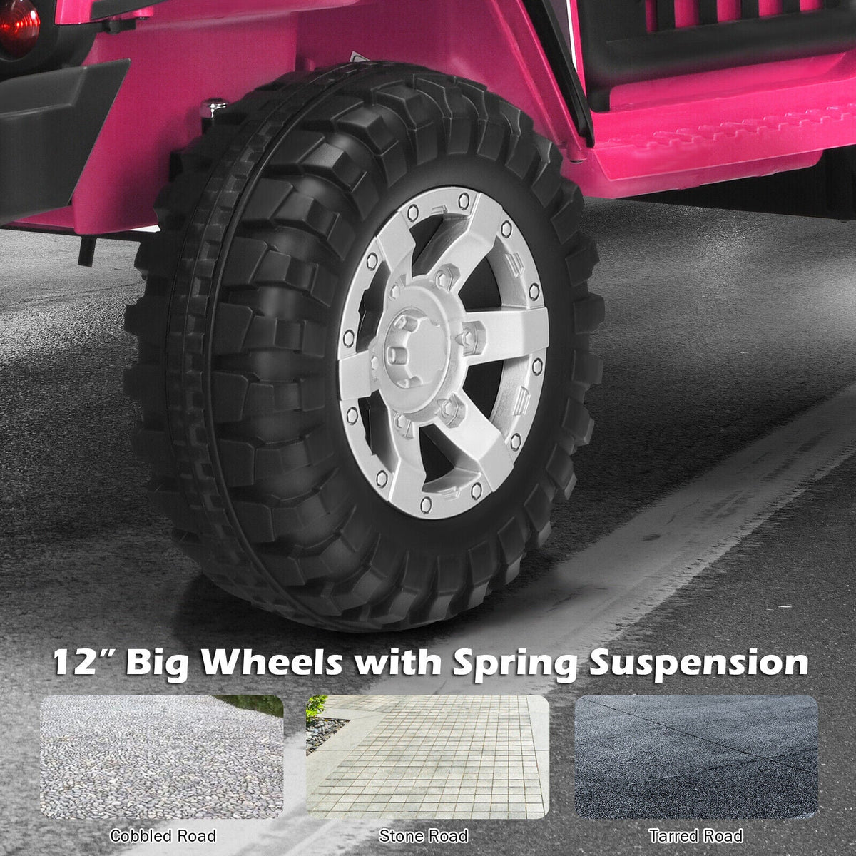 Electric Pink Ride-On Truck for Kids with Remote Control and Lights - 12V