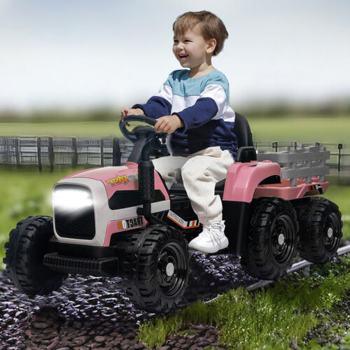 Electric Pink Tractor and Trailer Ride-On Toy for Toddlers - Perfect for Little Farmers!