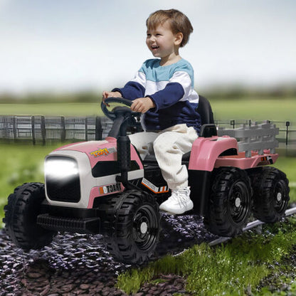 Electric Pink Tractor and Trailer Ride-On Toy for Toddlers - Perfect for Little Farmers!