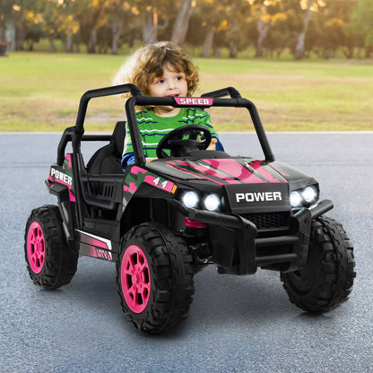 Electric Pink UTV Ride-On Truck for Kids with Remote Control, LED Lights, and Music