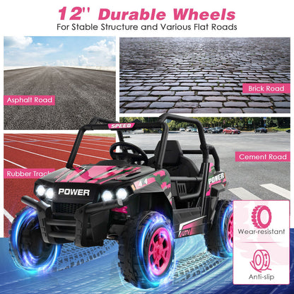 Electric Pink UTV Ride-On Truck for Kids with Remote Control, LED Lights, and Music
