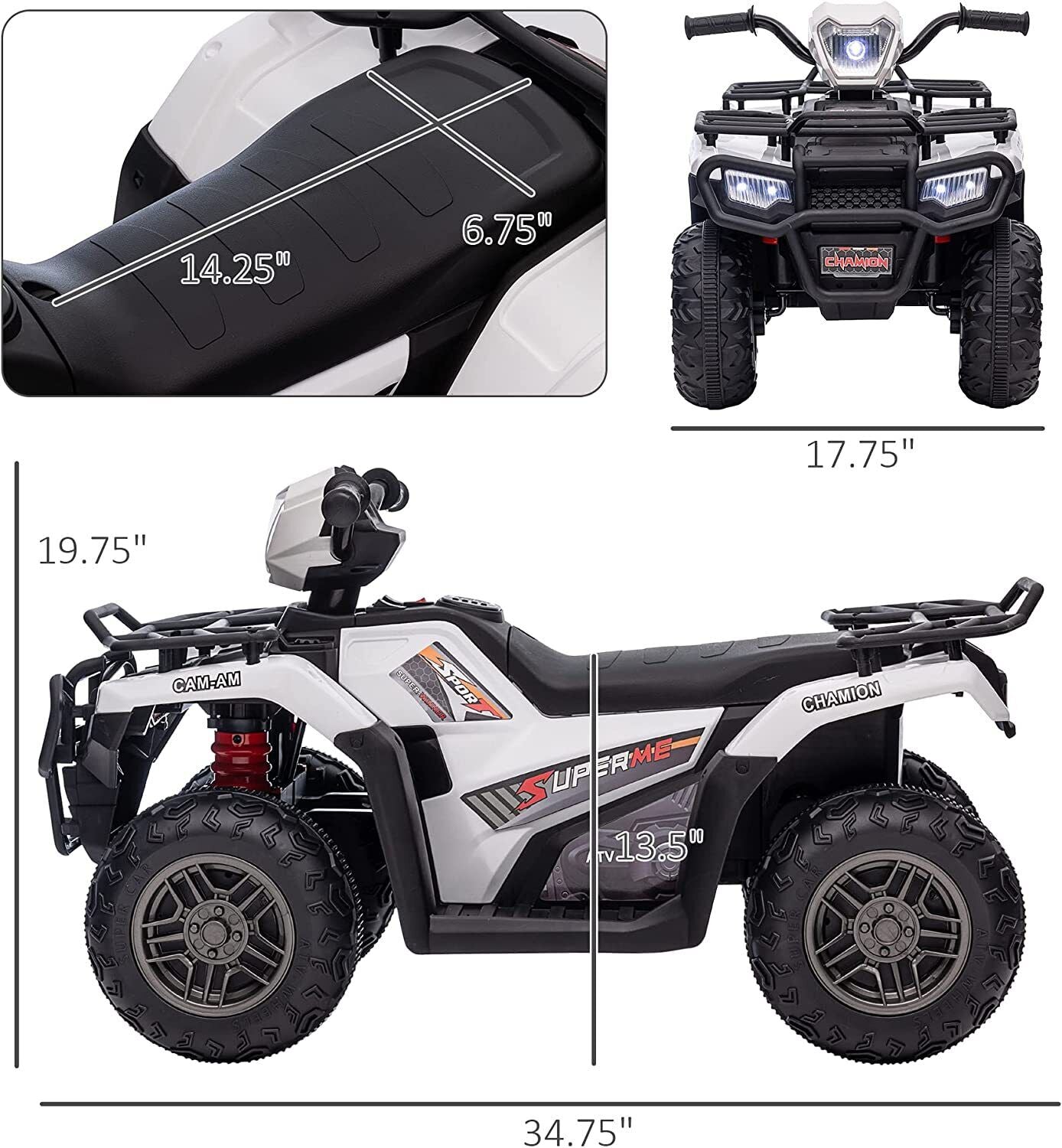 12V Battery Powered Kids Quad ATV Toy with LED Headlights