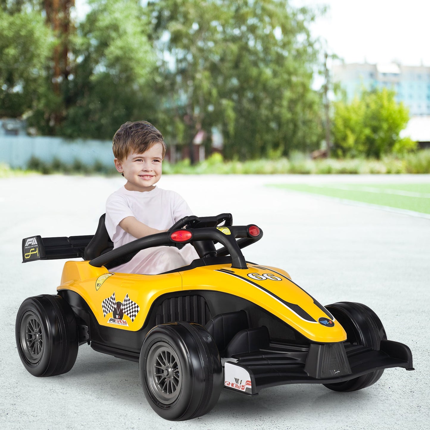 Electric Racing Truck for Kids with 2 Speeds, Remote Control, MP3 Player, and Lights - 12V