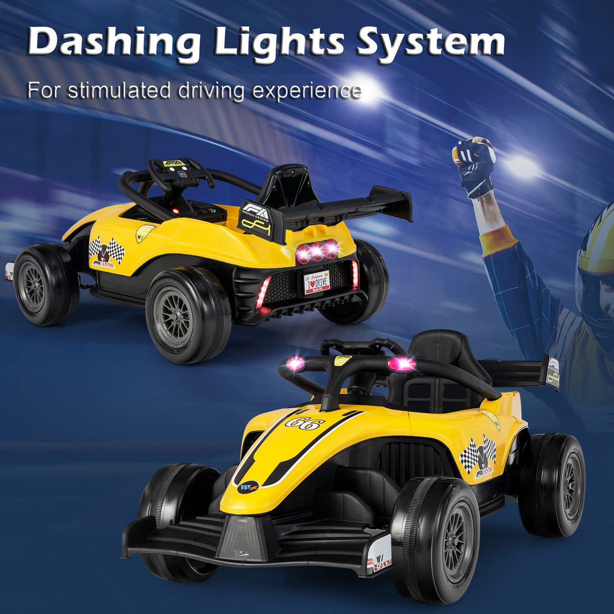 Electric Racing Truck for Kids with 2 Speeds, Remote Control, MP3 Player, and Lights - 12V