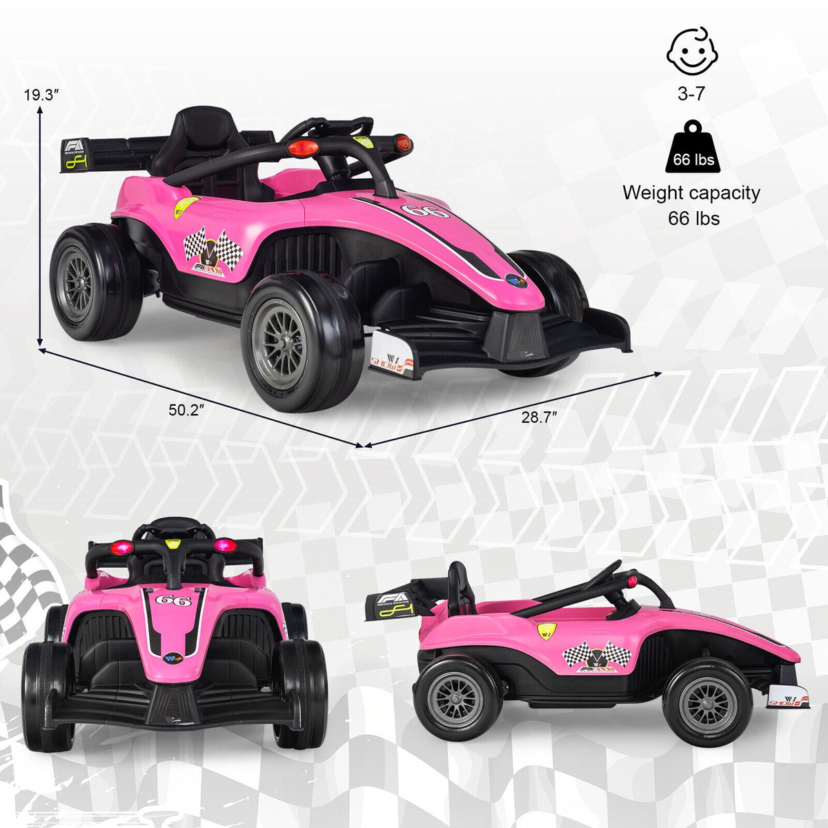Electric Racing Truck for Kids with Remote Control, MP3 Player, and Lights - Pink (12V)