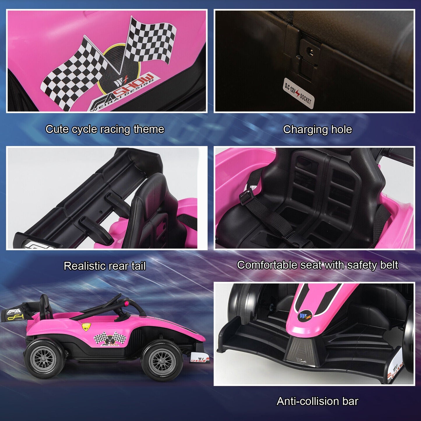 Electric Racing Truck for Kids with Remote Control, MP3 Player, and Lights - Pink (12V)