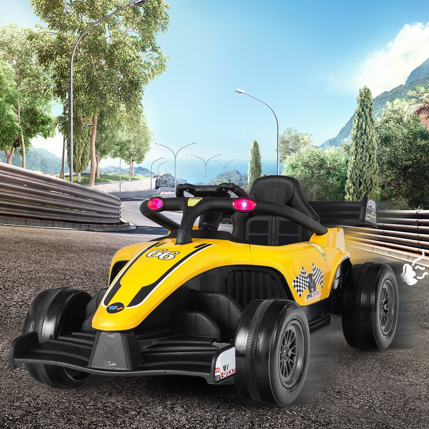 Electric Racing Truck for Kids with Remote Control, MP3 Player, and Lights - Yellow