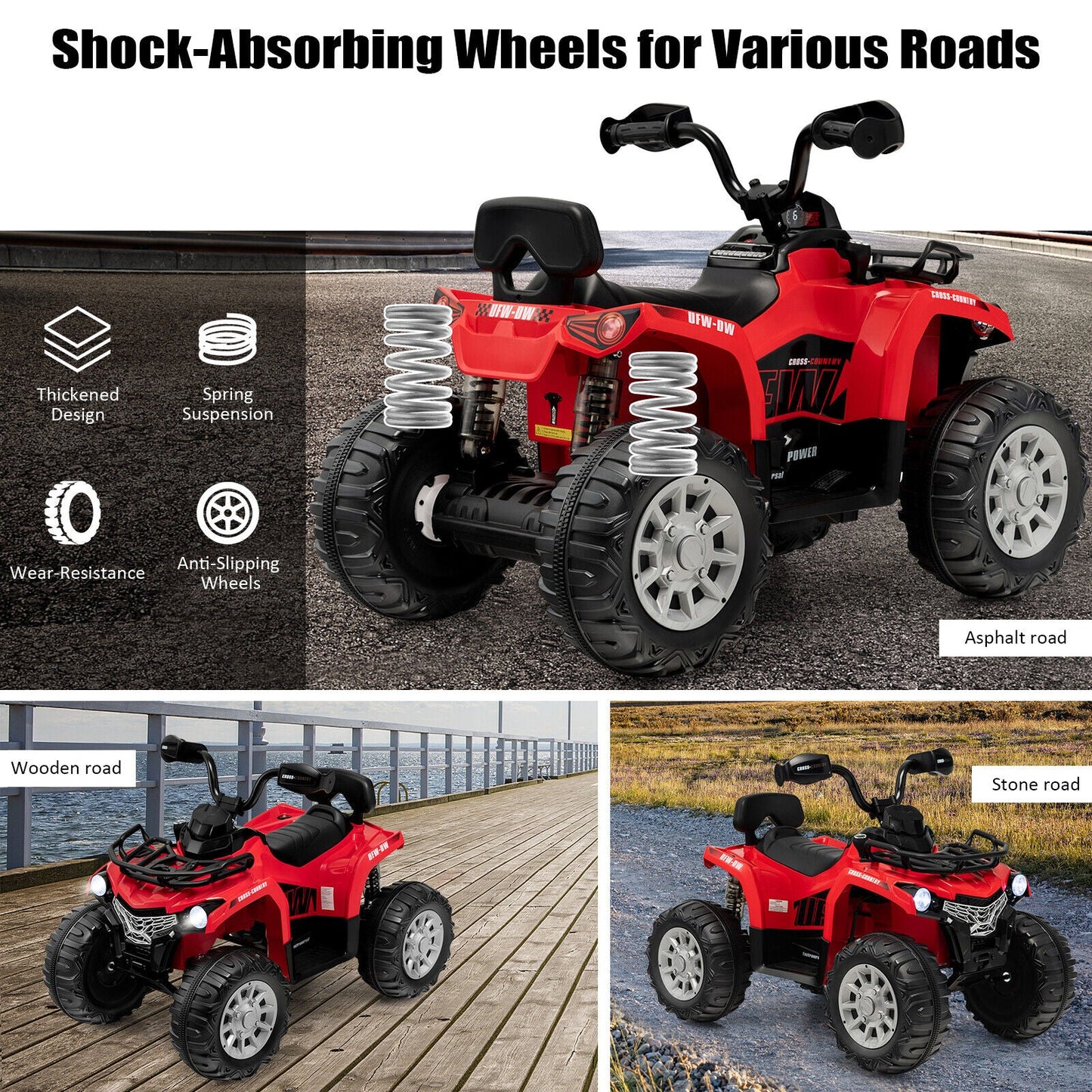 Electric Ride-On ATV for Kids with 2 Speeds, MP3 Player, and Headlights - Red