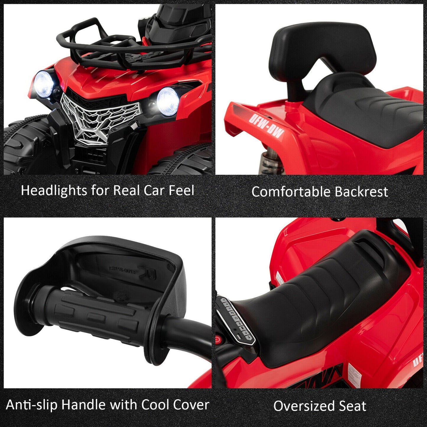 Electric Ride-On ATV for Kids with 2 Speeds, MP3 Player, and Headlights - Red