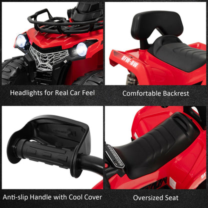 Electric Ride-On ATV for Kids with 2 Speeds, MP3 Player, and Headlights - Red