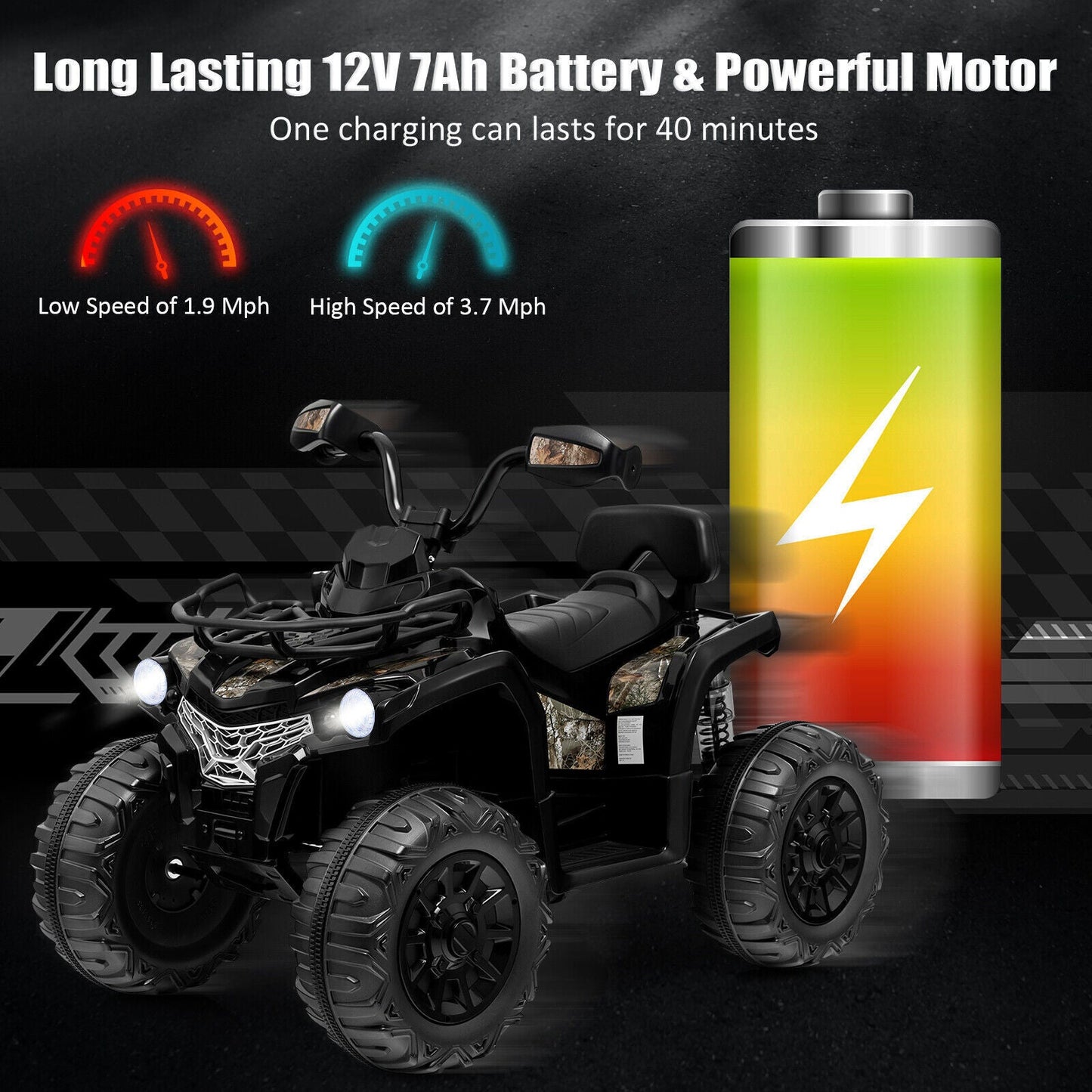 Electric Quad Ride-On Car for Kids with MP3 Player - 12V Battery Powered 4-Wheeler Truck