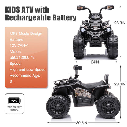 Electric Quad Ride-On Car for Kids with MP3 Player - 12V Battery Powered 4-Wheeler Truck
