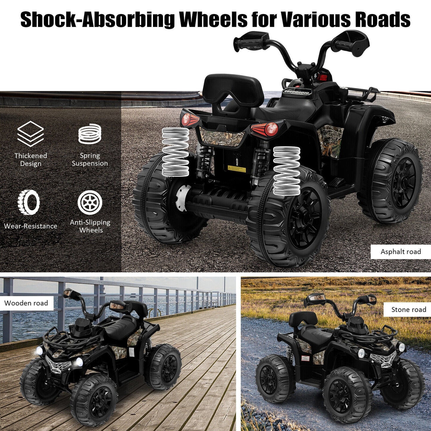 12V Kids Ride On Quad ATV with LED Headlights - Battery Powered Toy for Hours of Fun!
