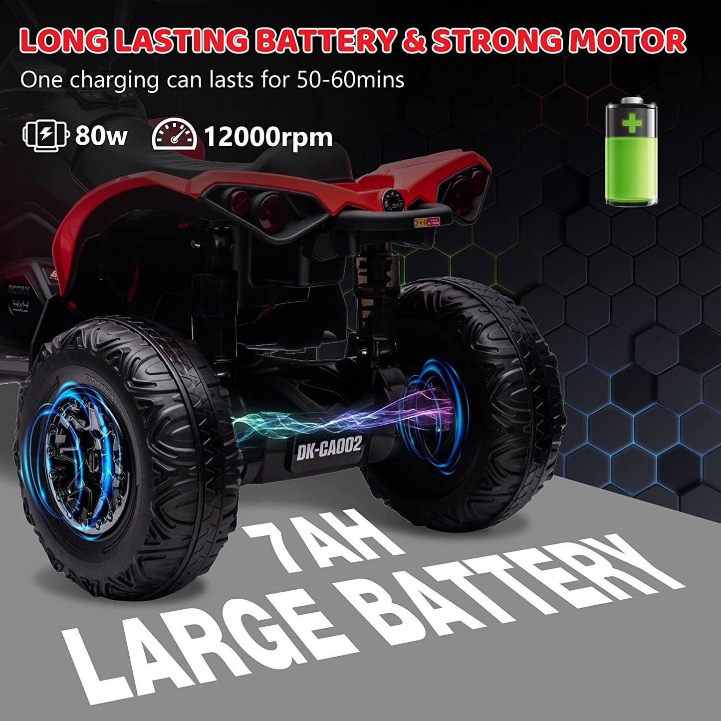Electric Ride-On ATV Quad Car for Kids with MP3 Player and 4WD - Red