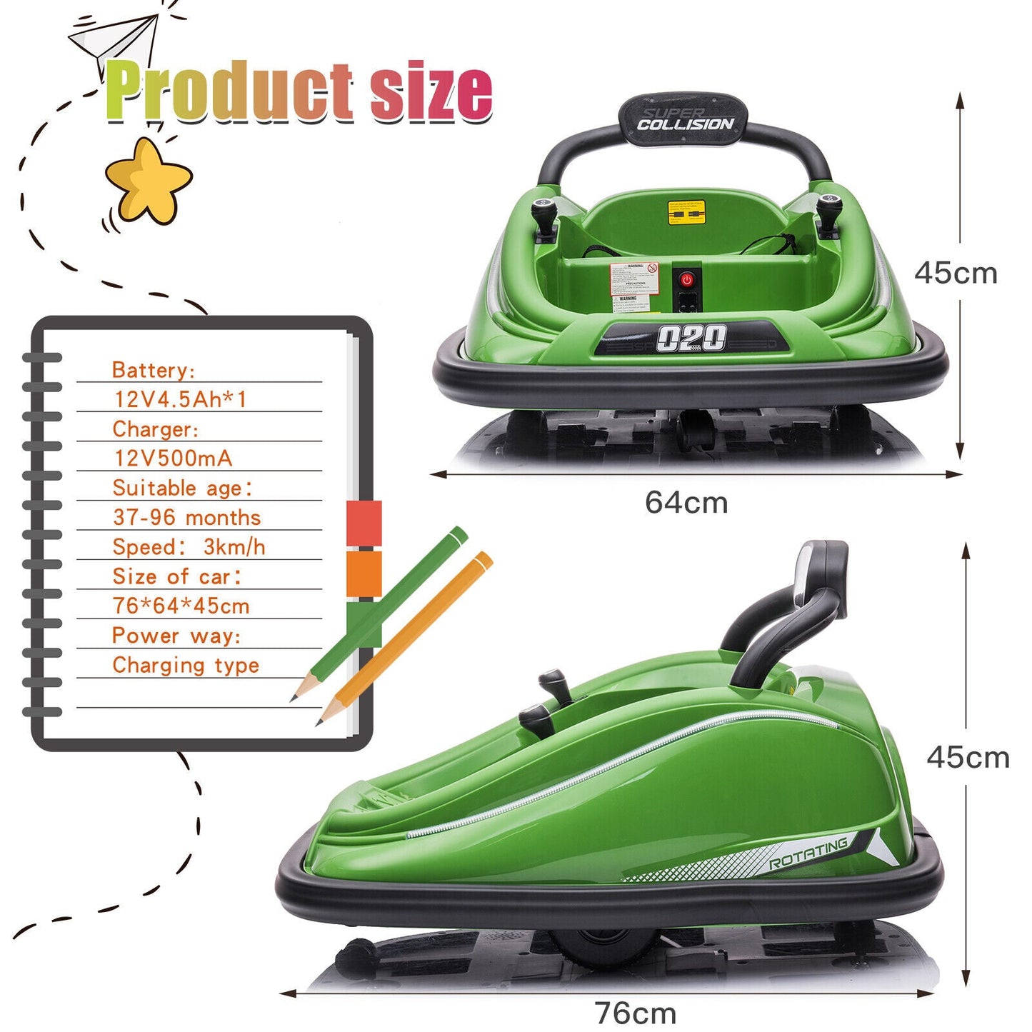 Electric Ride-On Bumper Car for Kids with Remote Control, Lights, and Spinning Action - Suitable for Ages 3-6