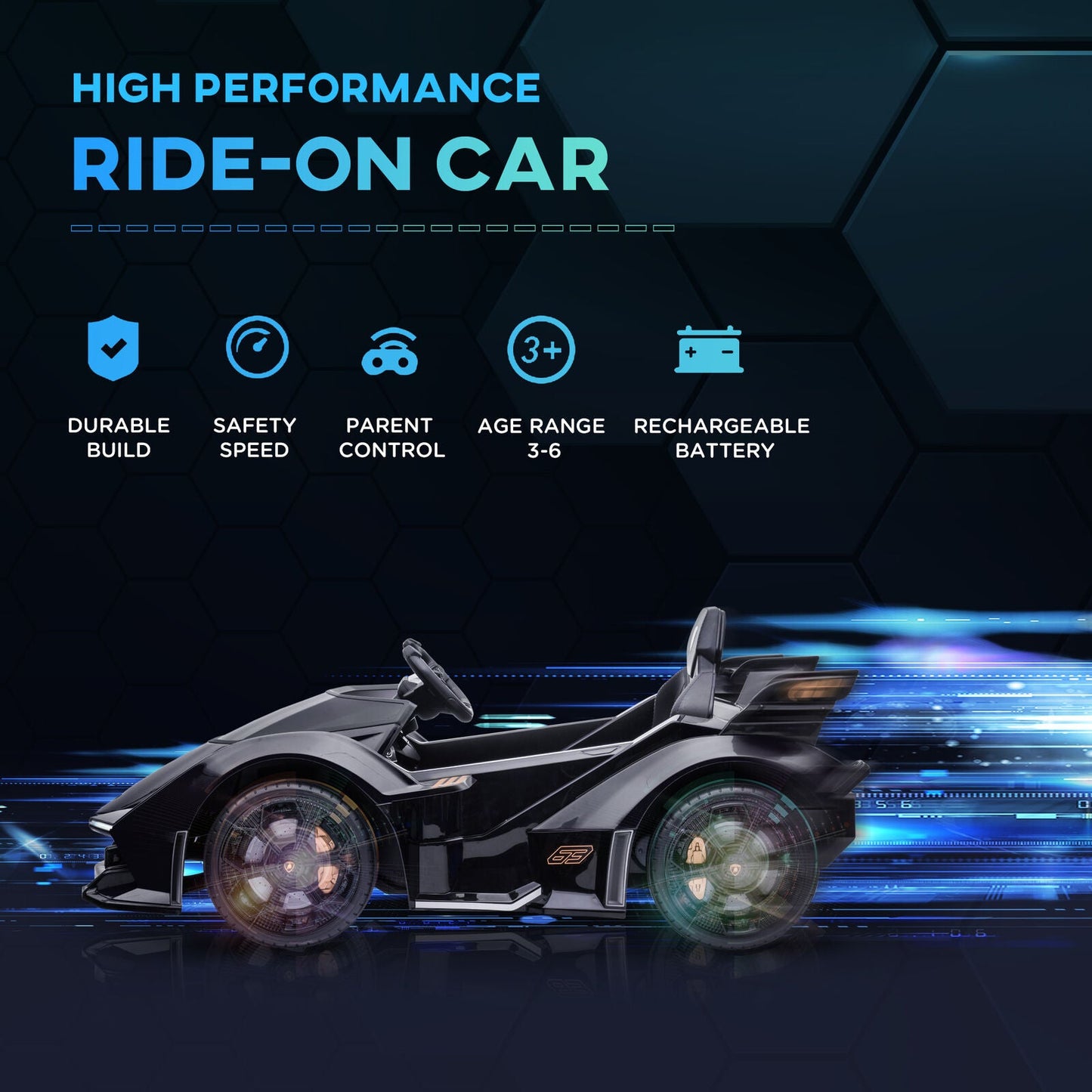 Electric Ride-on Car for Kids 3-6 Years with Remote Control and Suspension - Black