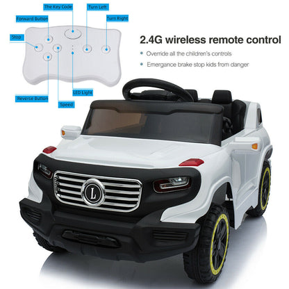 Electric Ride-On Car for Kids with 3 Speeds, Music Player, and Remote Control - White