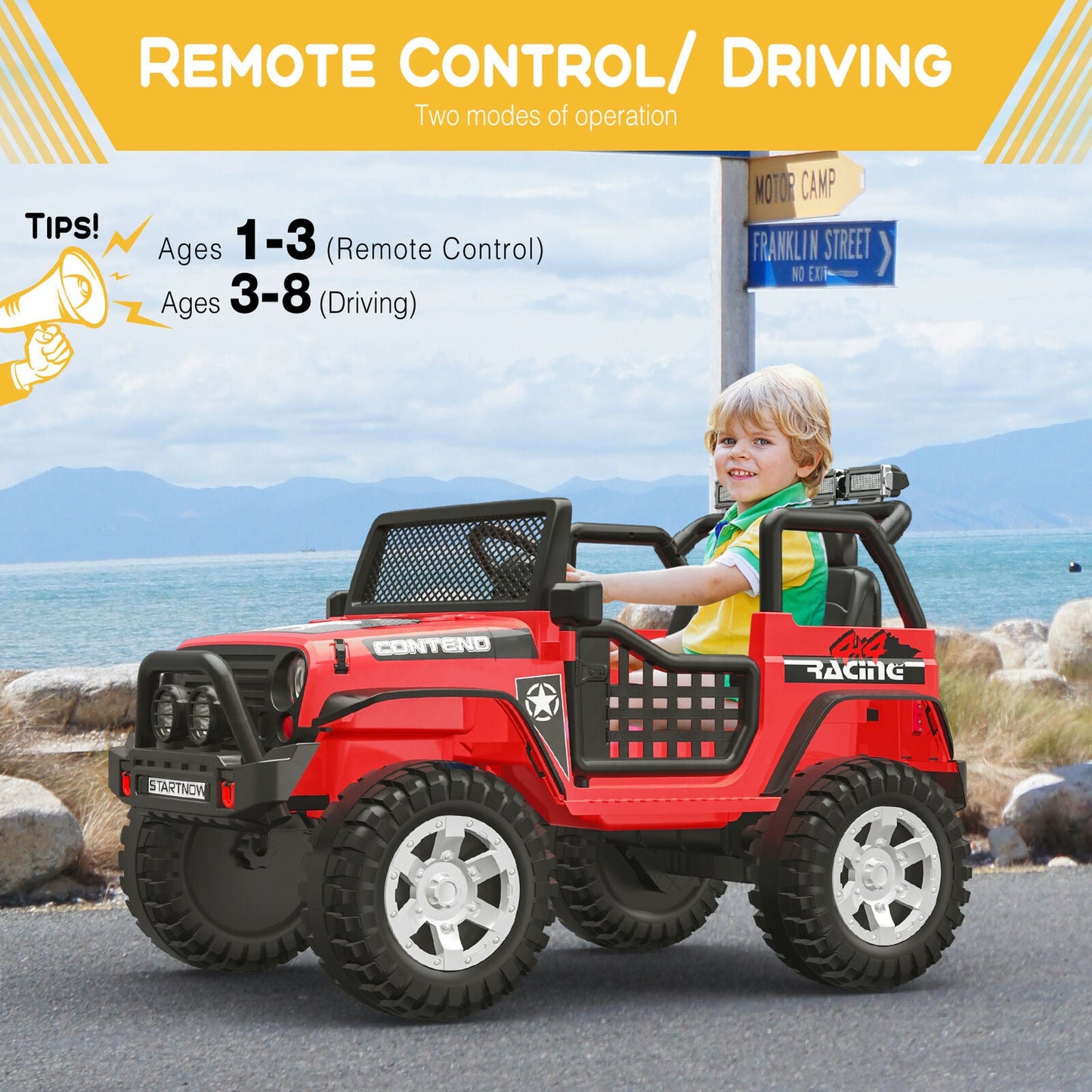 Electric Ride-On Car for Kids with LED Lights, MP3 Player, and Remote Control - 2 Seats, 12V