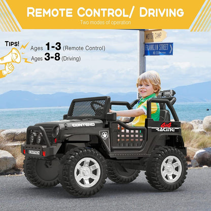 Electric Ride-On Car for Kids with LED Lights, MP3 Player, and Remote Control - 2 Seats, 12V