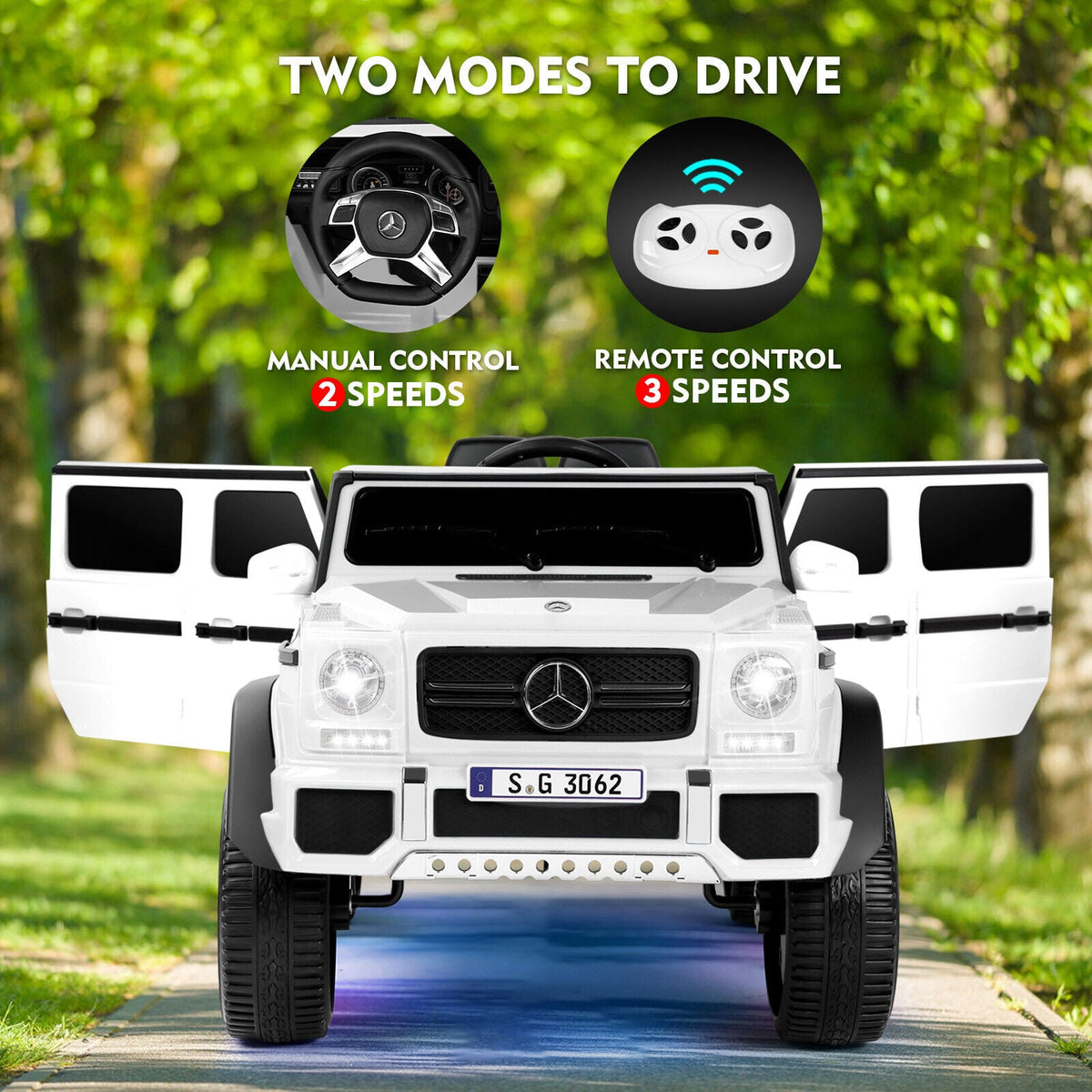 Mercedes-Benz 12V Kids Ride On Car with Music, LED Lights, Bluetooth, and Remote Control
