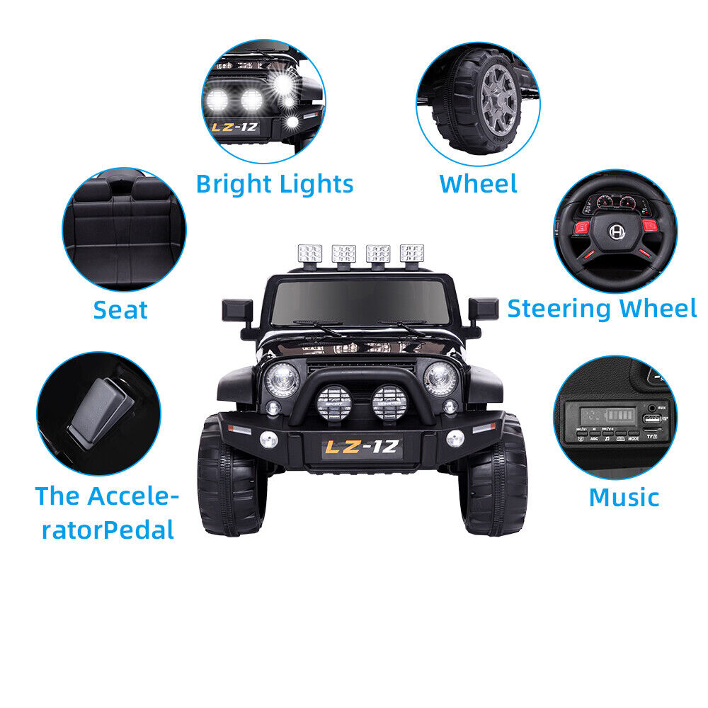 Electric Ride-On Car for Kids with Remote Control - 12V Rechargeable Battery, 4 mph Speed, Black