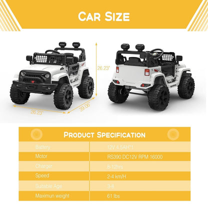 Electric Ride-On Car for Kids with Remote Control, 2 Speeds, and LED Lights - Perfect Holiday Gift!
