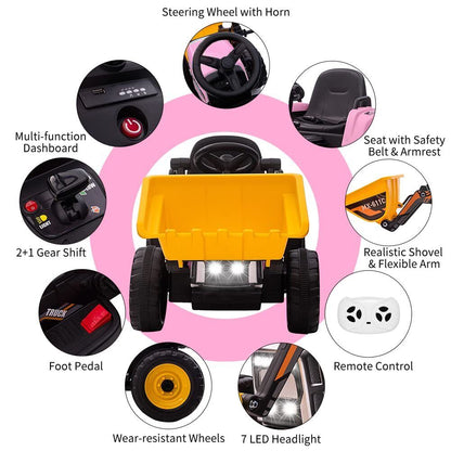 Electric Ride-On Car for Kids with Remote Control and Bucket - 12V Battery Powered