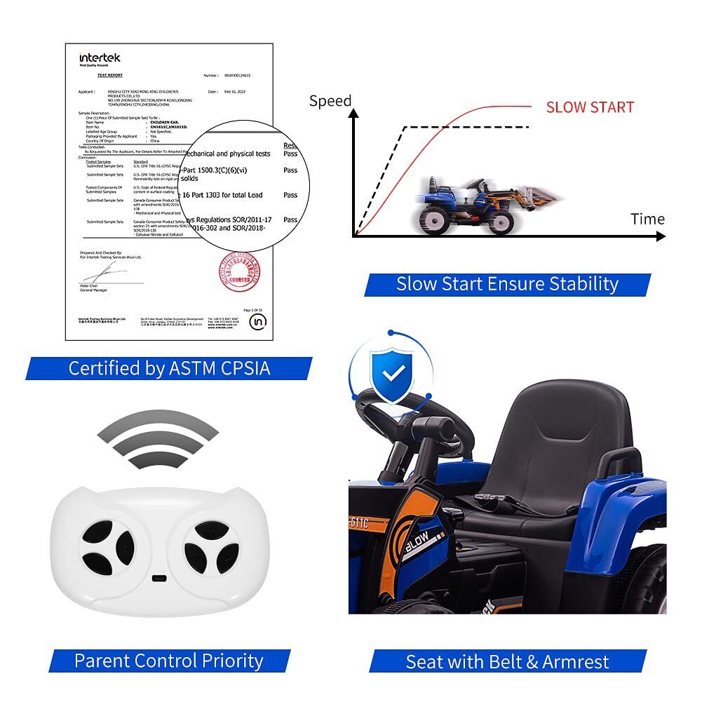 Electric Ride-On Car for Kids with Remote Control and Bucket - 12V Battery Powered