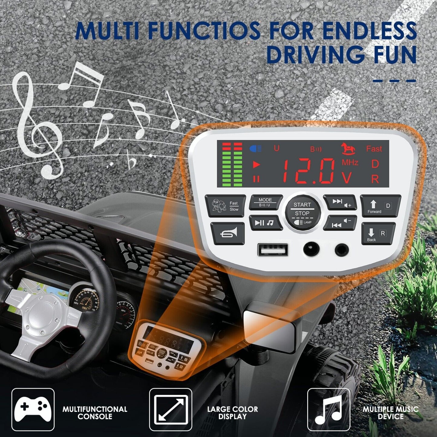 Electric Ride-On Car for Kids with Remote Control and MP3 Player - 12V Children's Truck