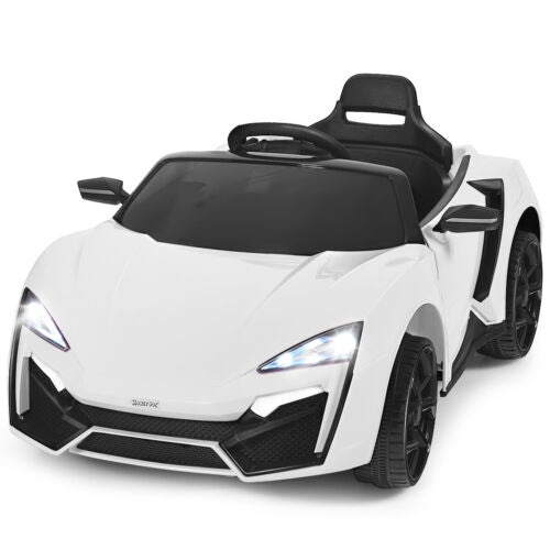 Electric Ride-On Car for Kids with Remote Control, Lights, MP3 Player, and Openable Doors - White